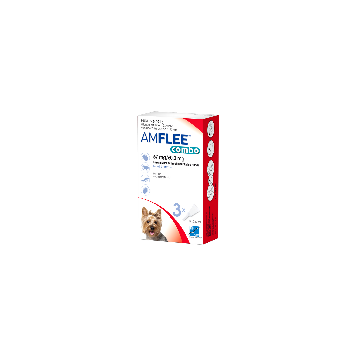 Amflee Combo für Hunde mit einem Körpergewicht von 2kg bis10kg als Lösung zum Auftragen.