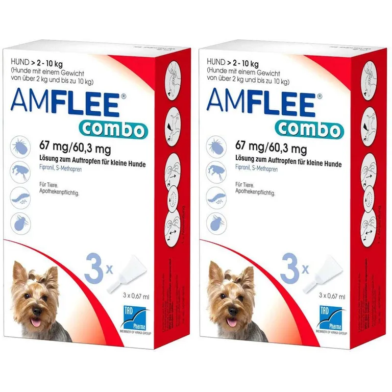 Amflee Combo im Doppelpack für Hunde mit einem Körpergewicht von 2kg bis10kg als Lösung zum Auftragen.