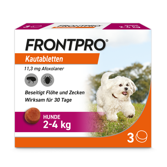 FRONTPRO® Kautablette von Boehringer/Ingelheim gegen Zecken und Flöhe bei Hunden (2-4kg) PZN 18654274