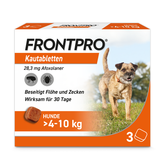 FRONTPRO® Kautablette von Boehringer/Ingelheim gegen Zecken und Flöhe bei Hunden (4-10kg) PZN 18654280