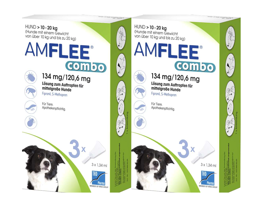 Amflee Combo im Doppelpack für Hunde mit einem Körpergewicht von 10kg bis 20kg als Lösung zum Auftragen.