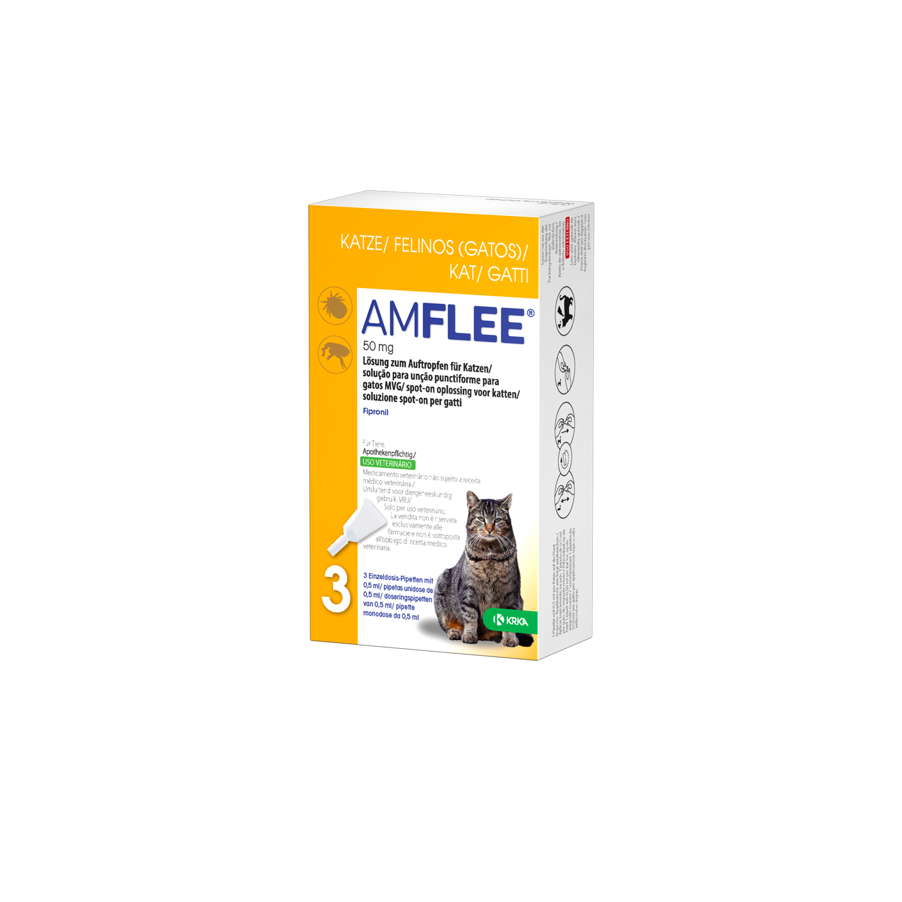 Amflee Spot-on ist eine Lösung zum Auftropfen für Katzen gegen Zecken und Flöhe. Diese Lösung tötet innerhalb von 24Stunden Flöhe und nach 48Stunden Zecken wirksam für 4 Wochen ab.