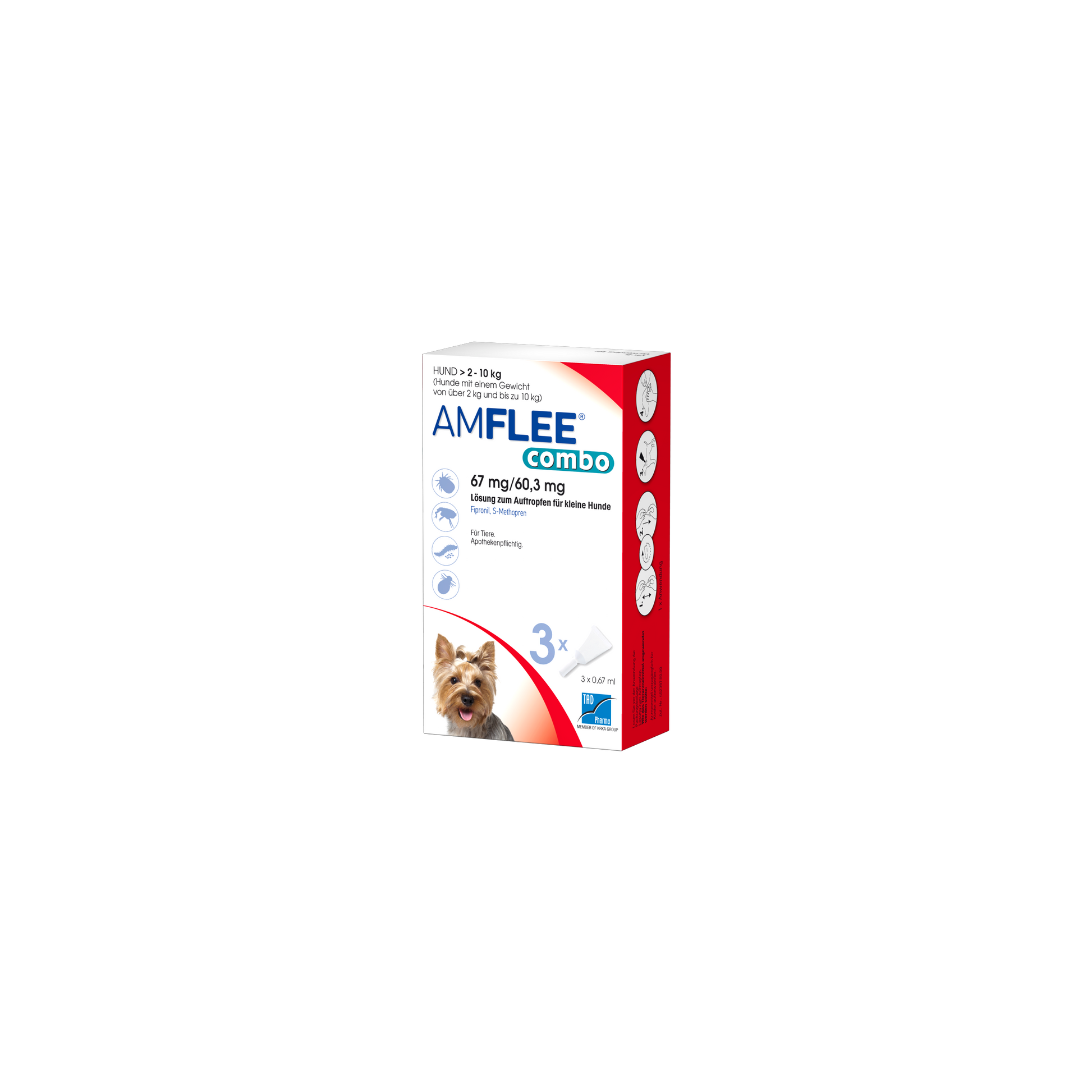 Amflee Combo für Hunde  mit einem Körpergewicht von 2kg bis10kg als Lösung zum Auftragen.  