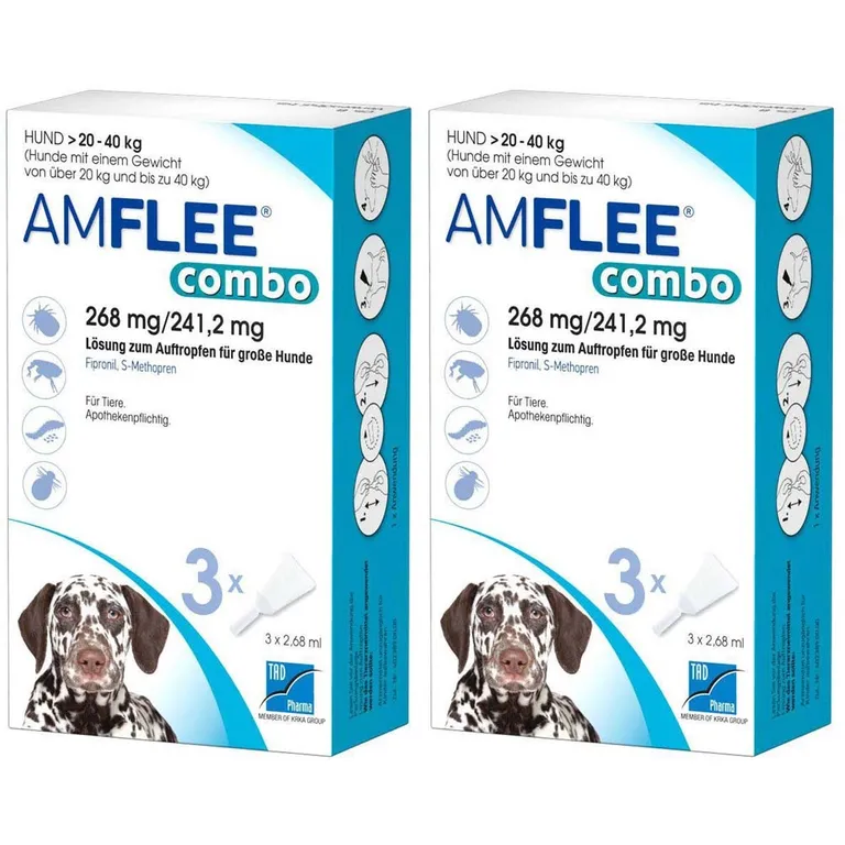 Amflee Combo im Doppelpack für Hunde mit einem Körpergewicht von 20kg bis 40kg als Lösung zum Auftragen.